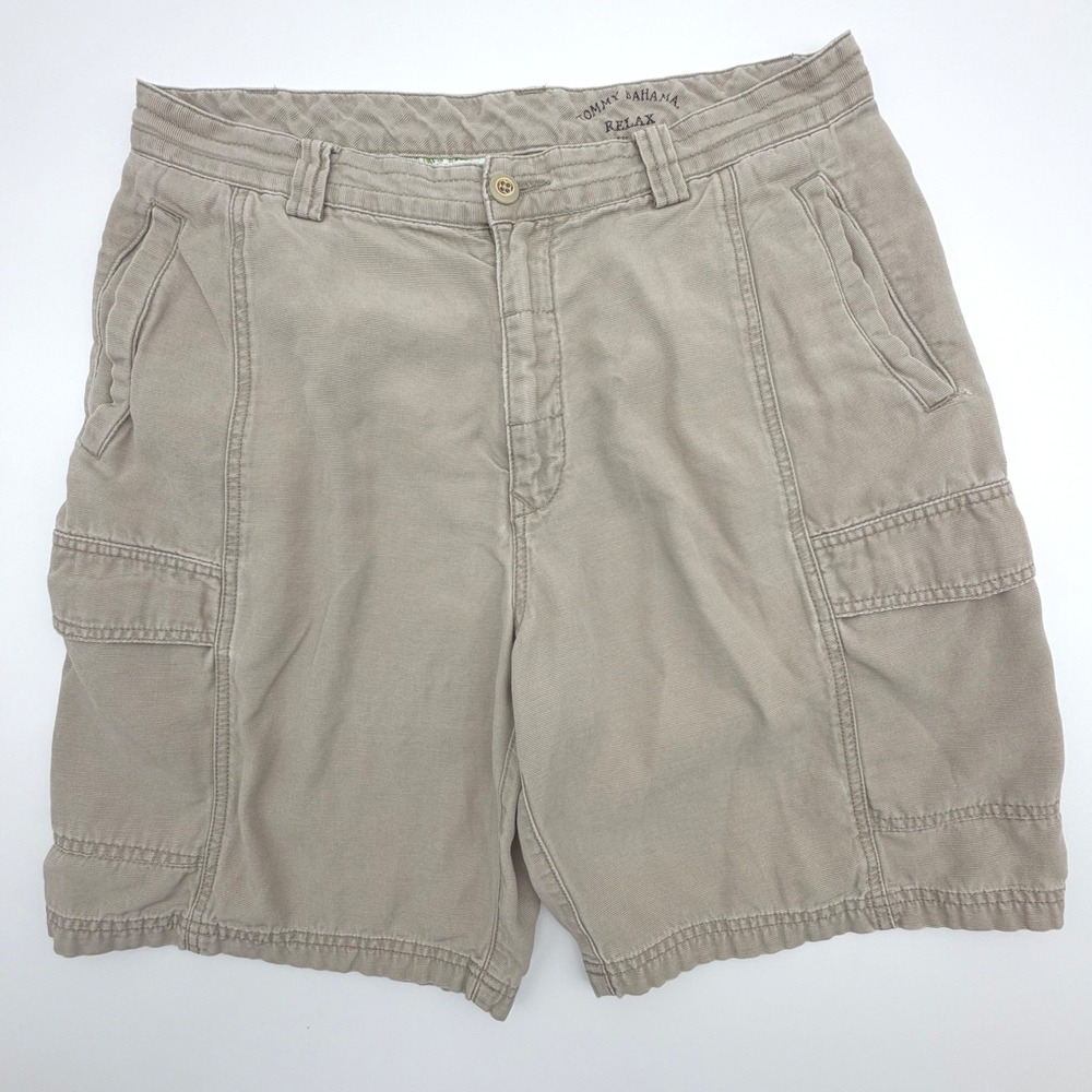 Tommy Bahama Relax Mens Khaki Cargo Shorts Size 33 Tencel Cotton Blend Tan